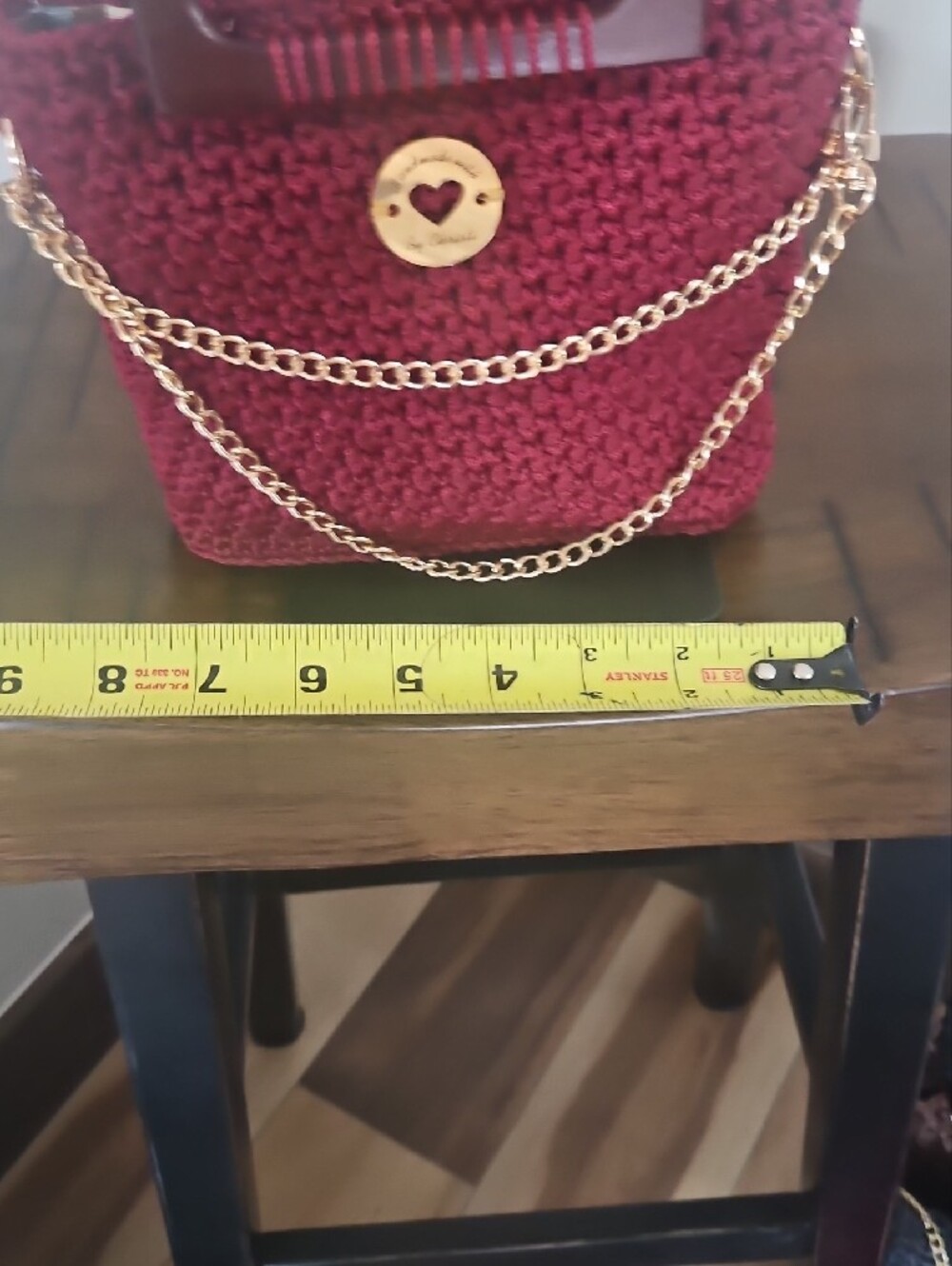 Burgundy Hand Crocheted By Me Mini Bag with Gold Chain Accent - Picture 4 of 4